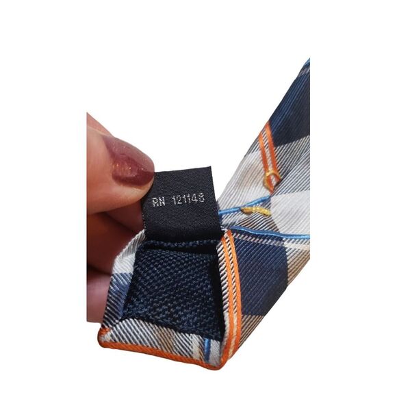 NAUTICA Plaid Checkered Navy White Orange Neck Tie Multicolor Plaids & Checks - Picture 9 of 12